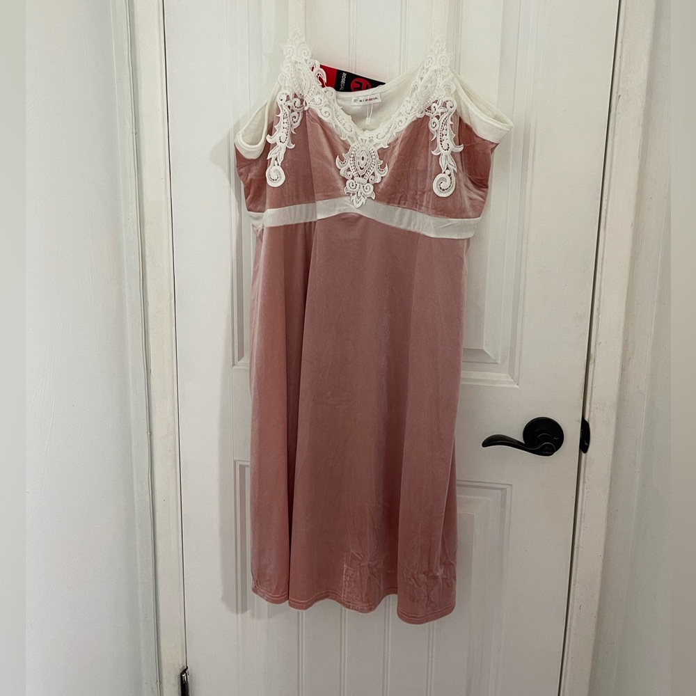 Plus size summer velvet dress, pink and off white